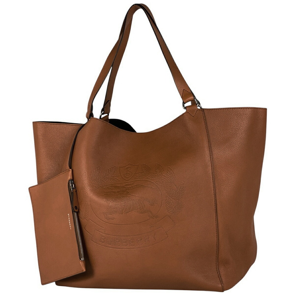 Burberry logo tote bag shoulder leather brown